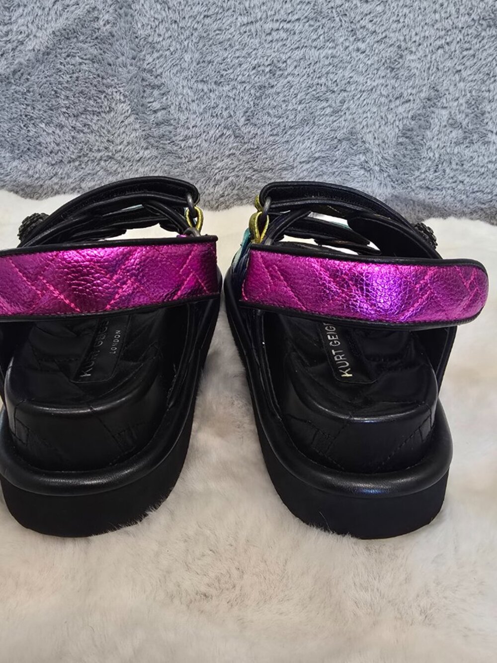 Kurt Geiger London Orson Metallic Leather Sandal Quilted Maximalism Size 36 NEW - Picture 2 of 8